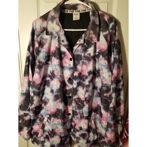 Victoria Secret Womens Jacket L PINK Tie Dyed Windbreaker Rain Coat Y2K Sku